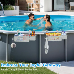 2PK Poolside Storage Basket for Above Ground Pool Organizer w/ Cup Holder