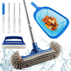 Pool Cleaning Kit 59&Prime; Adjustable Pole Skimmer Net Brush Sponge Above Ground Spa