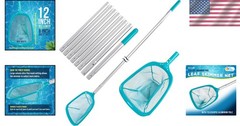 Swimming Pool Leaf Skimmer Net Aluminum Pole 11.5 Foot Fine Mesh Debris Cleaner