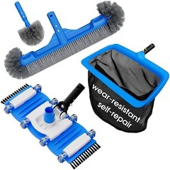 3-in-1 Pool Cleaning Kit with Brush, Vacuum, Net for Above Ground & In-ground…