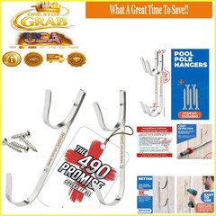 ProTuff Pool Pole Hanger Set 2 Pack Stainless Steel Utility Hooks Rust-Proof