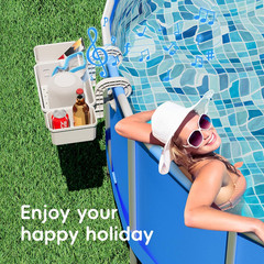 Poolside Storage Basket Above Ground Pool Holder w/ 2 Cup Holders