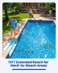 Telescopic Pool Brush with Heavy Duty Aluminum Head, 4-16 Ft Adjustable Pole