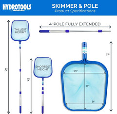 Leaf Skimmer with 48&Prime; Adjustable Aluminum Telescopic Pole