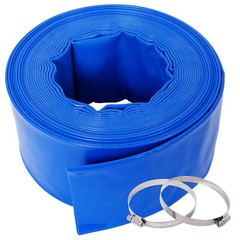 Discharge Hose 3-Inches x 50FT PVC Lay Flat Hose Backwash Drain Hose w/ Clamps