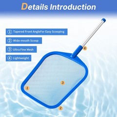 Spa Skimmer Net, 26 Inch Hot Tub Cleaner, Leaves Debris, Blue