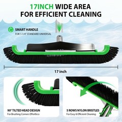 Wide Pool Brush Head, Heavy Duty Pool Scrub Brush with 12Rows Soft Bristles, …