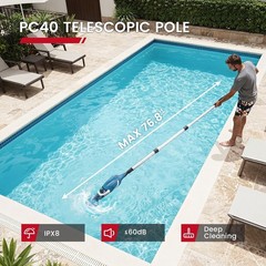 Handheld PC40 Pool Vacuum with 76.8 » Telescopic Pole, Powerful 18.5 GPM Suction