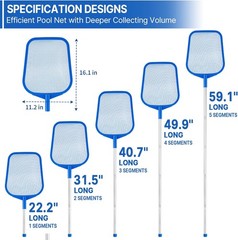 Pool Net – Pool Skimmer Net with 5 Section Detachable Poles 22.2 »- 59.1 »