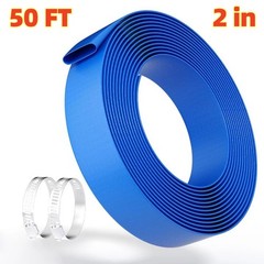 Discharge Hose Lay Flat Hose 2 inch x 50 Feet PVC Backwash Drain Hose w/ Clamp