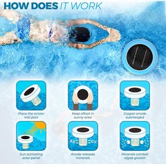 Solar powered Pool Ionizer Kills Algae Reduces Chlorine,Covers up to 35,000 gal