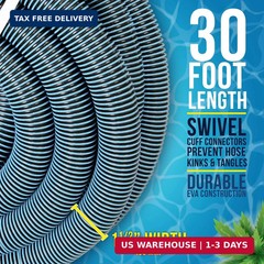 U.S. Pool Supply Pool Vacuum Hose – 1-1/2&Prime; x 30&prime; Professional Heavy Duty Pool Ho