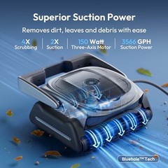 BUBLUE D10P ROBOTIC POOL CLEANER, POOL VACUUM WITH SUPERIOR SUCTION, GRAY