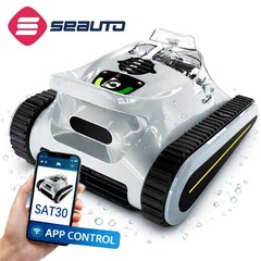 Seauto Cordless Robotic Pool Cleaner Wall & Waterline Cleaning Up To 2000 Sq.Ft