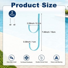 2-Pack Pool Pole Hanger, Iron Pool Hooks with Screws for Garden Tools [Blue]