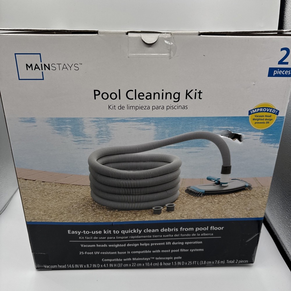 Vacuum Pool CleaningKit 2-Piece 25ft UV-Resistant Hose+Swivel Head 1.25&Prime;/1.5&Prime;