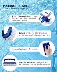 Pool Brush Set: 17.5&Prime; Long, Rotatable, Sponge – Blue