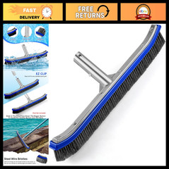 18&Prime; Heavy Duty Pool Brush Head – Stainless Steel Metal Scrubber for Calcium & Ru