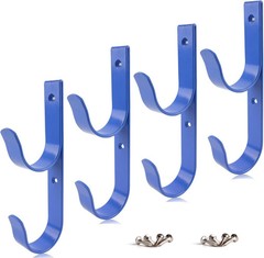 4 PCS Set Wide Pool Pole Hangers Heavy Duty Blue Aluminium Holder Hooks with Scr