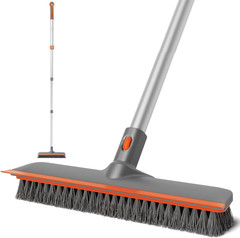 Floor Scrub Brush with Long Handle, 12 Inch Wide Soft Hard Bristles, Tile