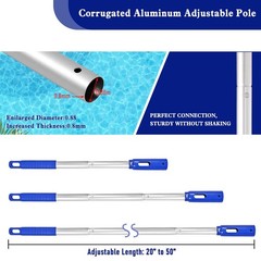 Swimming Pool Cleaning Kit – 14&Prime; Brush, 50&Prime; Telescopic Pole & Mesh Skimmer Net