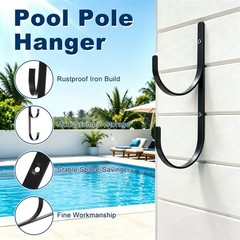2-Pack Pool Pole Hanger, Iron Pool Hooks with Screws for Garden Tools [Black]