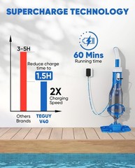 Lightweight Cordless Pool Vacuum – Supercharge Tech & 60 Minutes of Cleaning