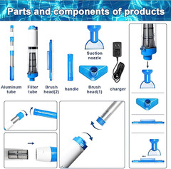 3 in 1 Cordless Rechargeable Swimming Pool Vacuum Head, Telescopic Pole Handheld