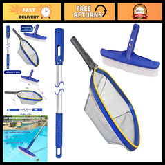 Swimming Pool Cleaning Kit – 14&Prime; Brush, 50&Prime; Telescopic Pole & Mesh Skimmer Net