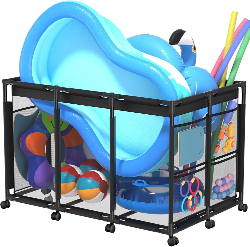 SHAPON Pool Storage Bin XXL Mesh Rolling Cart
