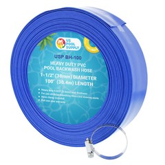 1-1/2&Prime; x 100&prime; Heavy Duty Blue Swimming Pool Backwash Hose & Clamp, Discharge