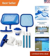 Above Ground Pool Maintenance Kit – Telescoping Pole, Leaf Skimmer Net, Vacuu…