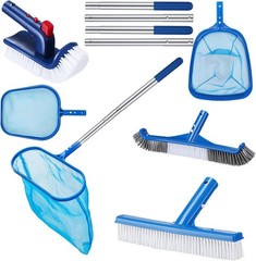 FillTouch Pool Cleaning Kit: 3 Skimmer Nets, 3 Brushes, Pole
