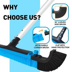 22&Prime; Extra-Wide Heavy-Duty Pool Brush with Detachable Corner Brush & Nylon Bristl