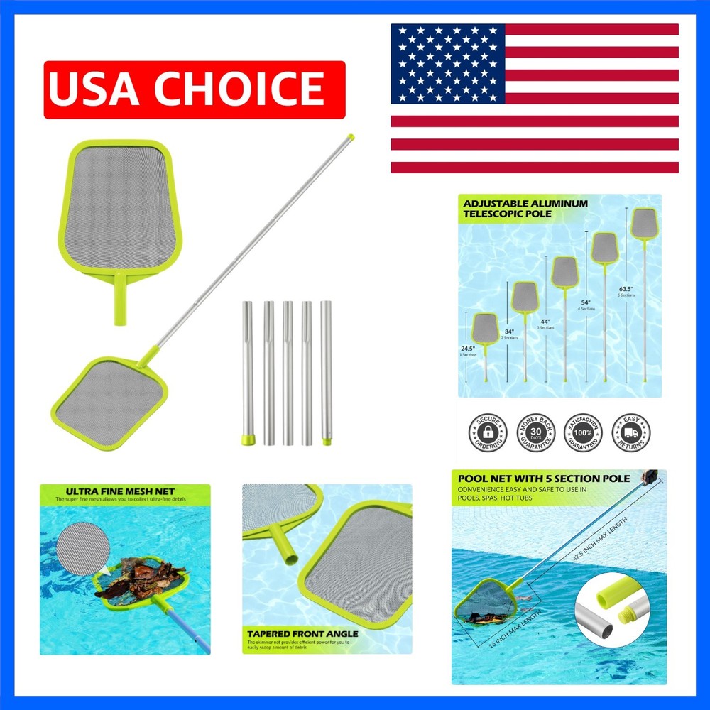 Pool Skimmer – Pool Skimmer net with pole, 5 Section AdjustableTelescopic Alu…