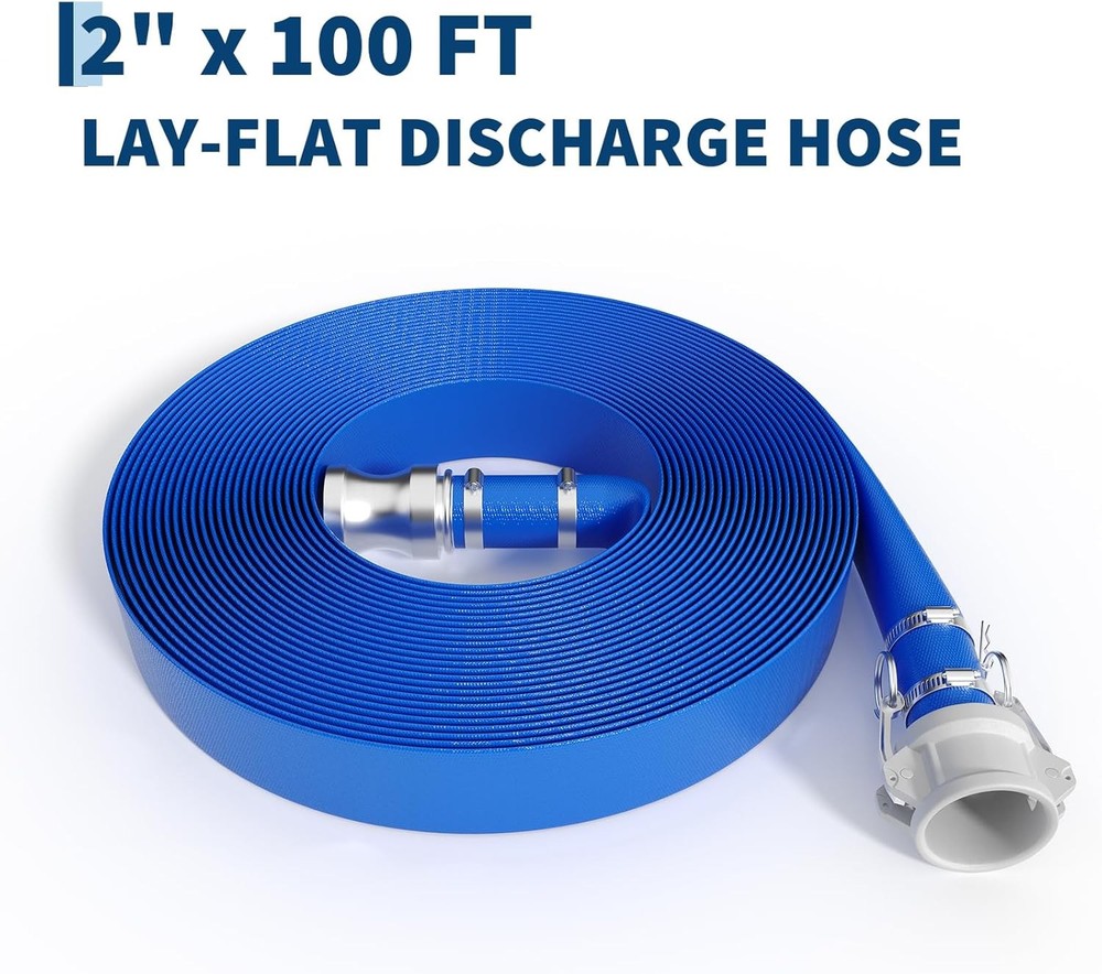 2&Prime; x 100 ft Discharge Hose Lay Flat Hose PVC Backwash Drain Hose Pipe 87 PSI