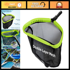 Heavy Duty Pool Leaf Skimmer Net, Double-Layer Deep Bag, Aluminum Frame, Rake To