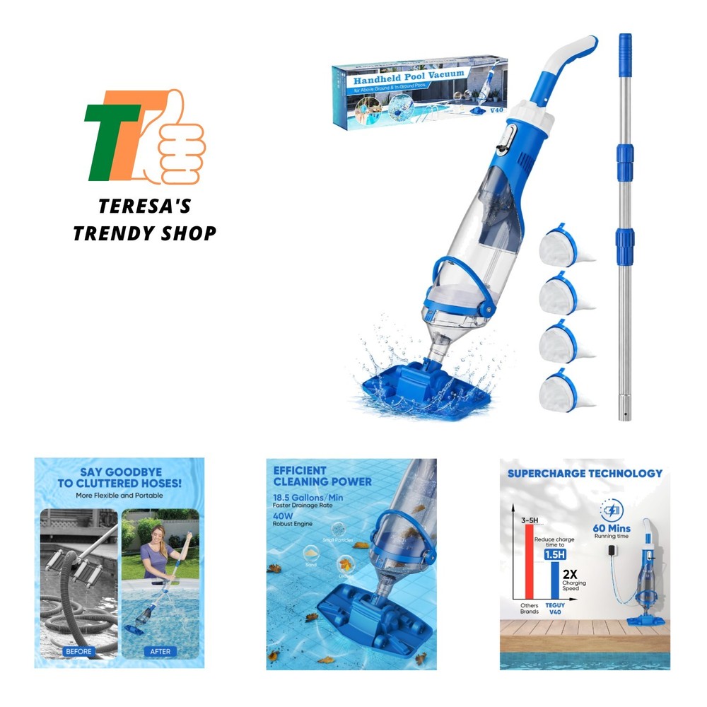 Lightweight Cordless Pool Vacuum – Supercharge Tech & 60 Minutes of Cleaning