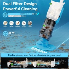 Cordless Rechargeable Pool Vacuum with Pole 30 GPM