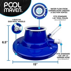 Poolmaven Heavy-Duty Pool Leaf Vacuum Head Garden Hose Powered 15 Cleaner Large