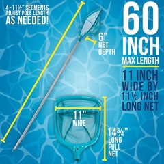 5&prime; Leaf Skimmer Net with Telescopic Aluminum Pole – Fast Pool Cleaning Solution