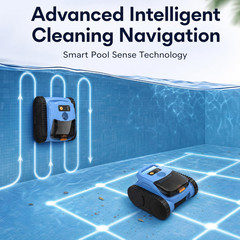 Cordless Robotic Pool Cleaner for Inground Pools, Automatic Pool Vacuum with Wal