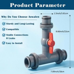 Pool Hose Tee with Valve, 1.5&Prime; to Gray
