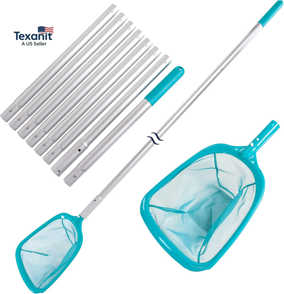 11.5 Foot Swimming Pool Leaf Skimmer Net with Telescopic Aluminum Pole, 8 Sectio