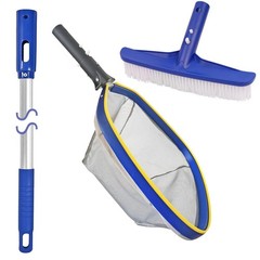 Swimming Pool Cleaning Kit – 14&Prime; Brush, 50&Prime; Telescopic Pole & Mesh Skimmer Net