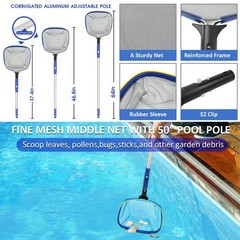 Swimming Pool Cleaning Kit – 14&Prime; Brush, 50&Prime; Telescopic Pole & Mesh Skimmer Net
