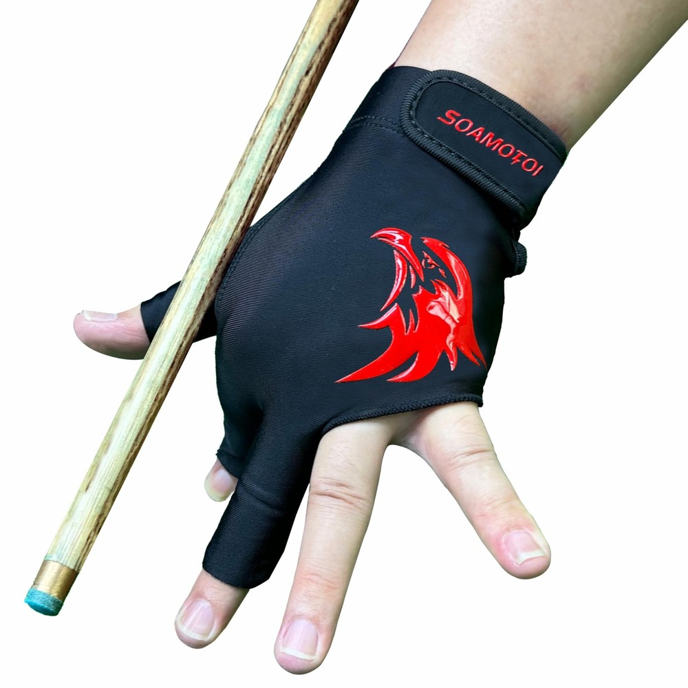 Pool Glove Left Hand 3 Finger for Right-Handed Player, Breathable Billiards Glov
