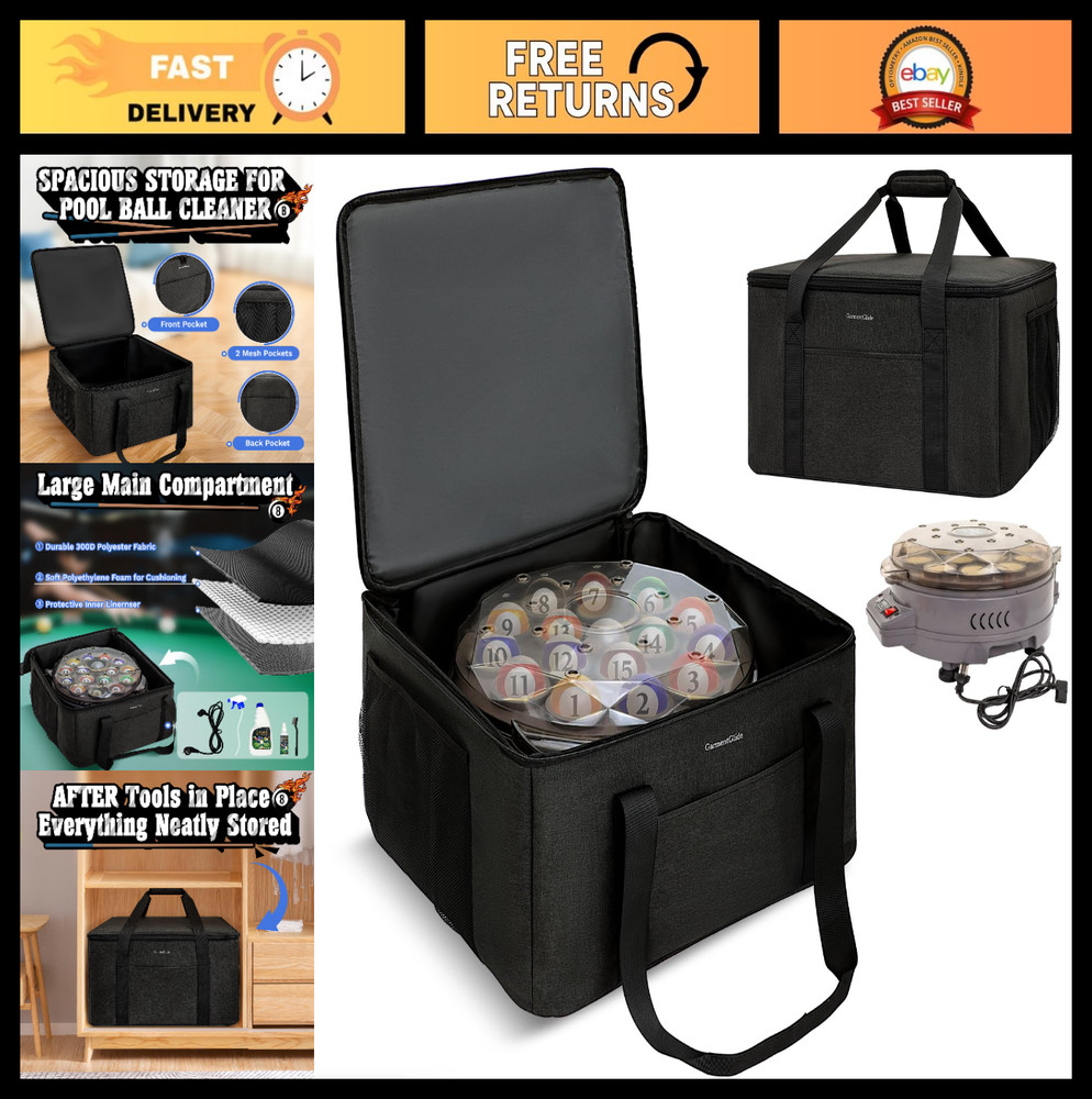 Durable Pool Ball Cleaner Storage Bag, Padded Carry Case for Billiard Accessorie