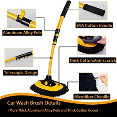 15° Curved Car Cleaning Brush with Telescopic Handle 43&Prime; Aluminum Alloy Long