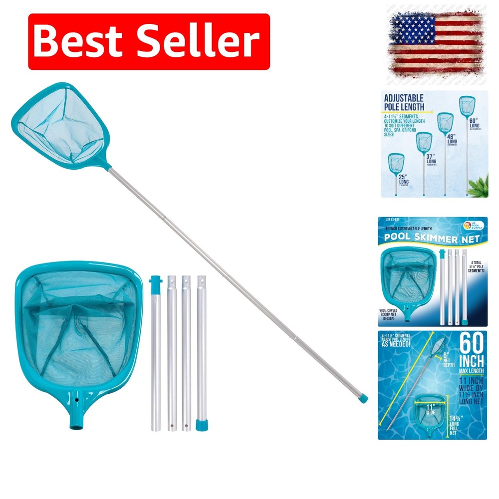 5&prime; Leaf Skimmer Net with Telescopic Aluminum Pole – Fast Pool Cleaning Solution
